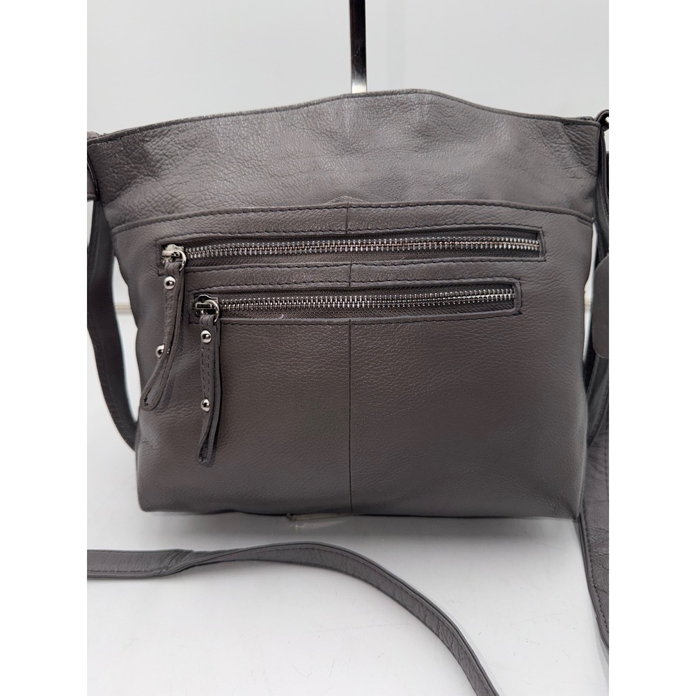 Great American Leather Works Grey Pebbled Leather Crossbody Organizer Bag